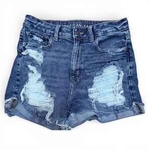 American Eagle Stretch Mom Short High Waisted Distressed Cuffed Denim Size 4